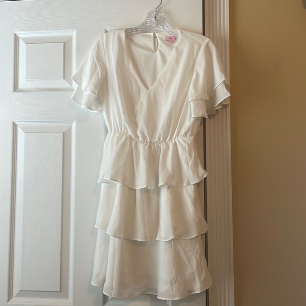 Pink Lily White Ruffle Dress